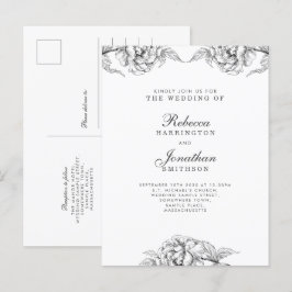  Floral Black White Wedding Invitation Briefkaart
