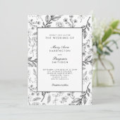  Floral Black White Wedding Kaart (Staand voorkant)