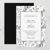 Floral Black White Wedding Kaart