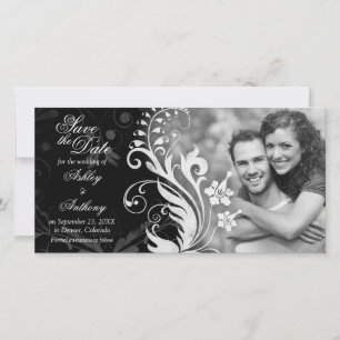 Floral Black White Wedding Save the Date