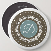 Floral blauw bruin gepersonaliseerde klassieke fot ronde button 6,0 cm (Voorkant /achterkant)