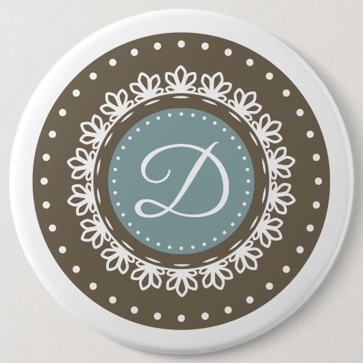 Floral blauw bruin gepersonaliseerde klassieke fot ronde button 6,0 cm (Voorkant)