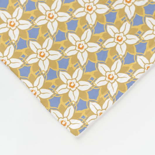  Floral blauw en geel Jonquil patroon Fleece Deken (Hoek)