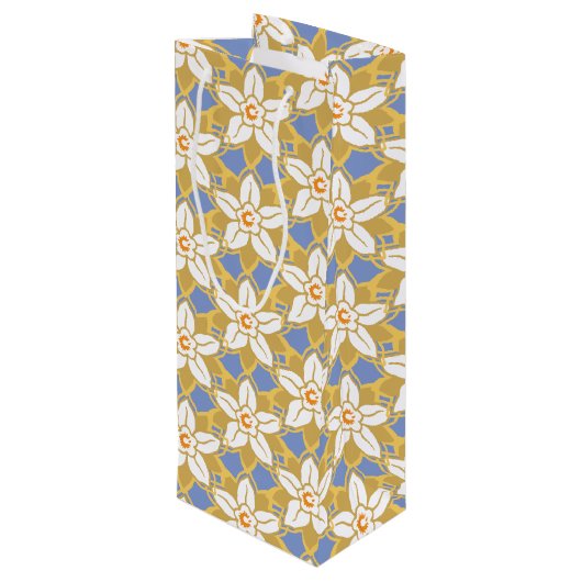Floral blauw en geel Jonquil patroon Wijn Cadeautas (Achterkant Gekanteld)