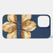 Floral blauw en goud iPhone 13 Hoesje iPhone Hoesje (Achterkant horizontaal)