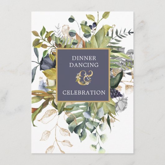 Floral |Blauw & Groen w Ampersand Receptie Informatiekaartje (Voorkant)