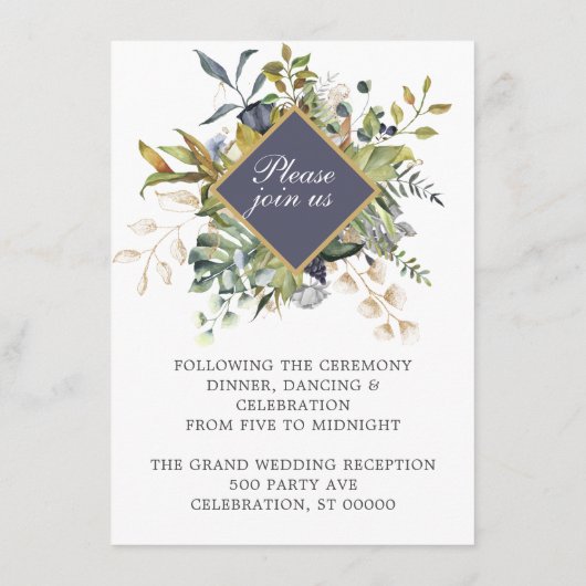 Floral |Blauw & Groen w Ampersand Receptie Informatiekaartje (Achterkant)