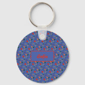 Floral blauw patroon wildbloemen noemen Sleutelhan Sleutelhanger (Voorkant)