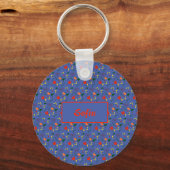 Floral blauw patroon wildbloemen noemen Sleutelhan Sleutelhanger (Voorkant)