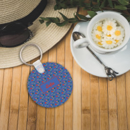 Floral blauw patroon wildbloemen noemen Sleutelhan Sleutelhanger