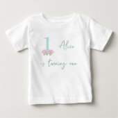 Floral blauw, roze pastel 1e verjaardag (Voorkant)