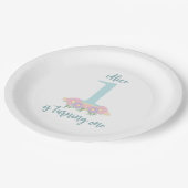 Floral blauw, roze pastel 1e verjaardag papieren bordje (Gekanteld)