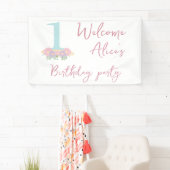 Floral blauw, roze pastel 1e verjaardag spandoek (Insitu)