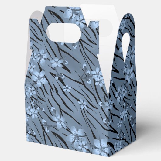 Floral, blauw, tijgerpatroon bedankdoosjes (Geopend)