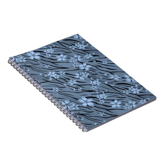 Floral, blauw, tijgerpatroon notitieboek (Rechterzijde)