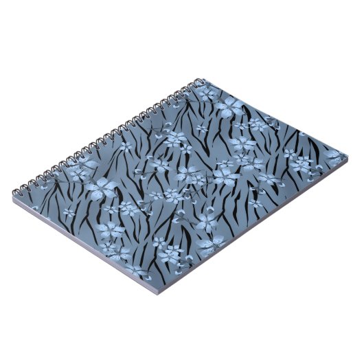 Floral, blauw, tijgerpatroon notitieboek (Linkerzijde)