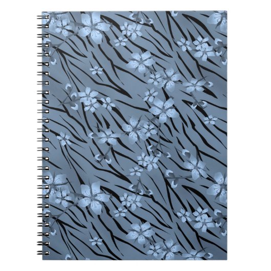 Floral, blauw, tijgerpatroon notitieboek (Voorkant)