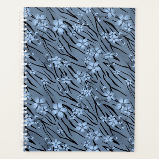 Floral, blauw, tijgerpatroon planner (Voorkant)