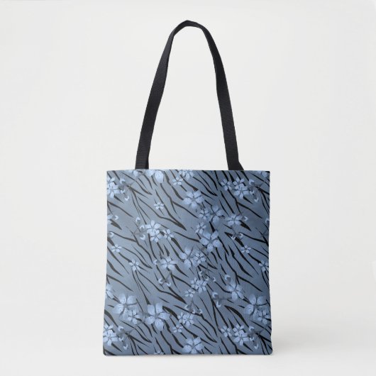 Floral, blauw, tijgerpatroon tote bag (Voorkant)