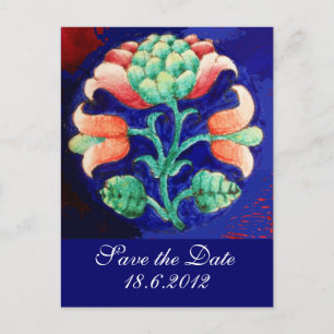FLORAL, blauwe roze groen Aankondigingskaart