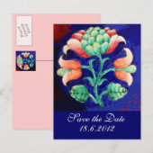 FLORAL, blauwe roze groen Aankondigingskaart (Voorkant / Achterkant)