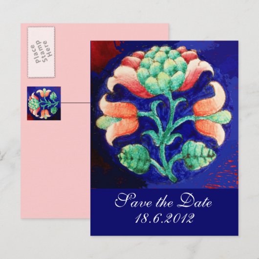 FLORAL, blauwe roze groen Aankondigingskaart (Voorkant / Achterkant)