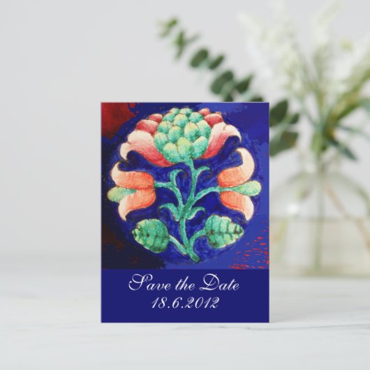 FLORAL, blauwe roze groen Aankondigingskaart (Staand voorkant)