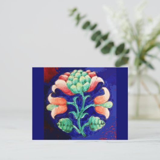 FLORAL, blauwe roze groen Briefkaart (Staand voorkant)