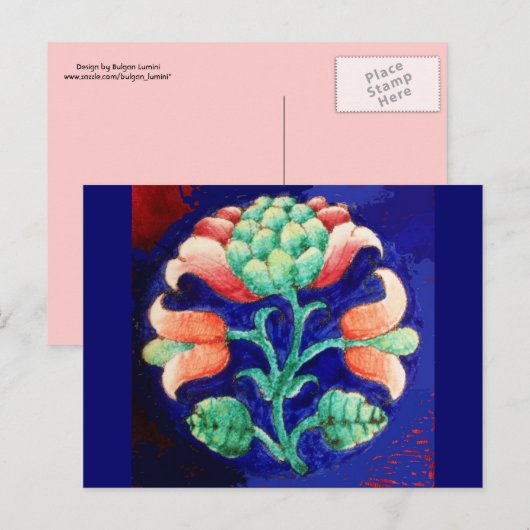 FLORAL, blauwe roze groen Briefkaart (Voorkant / Achterkant)