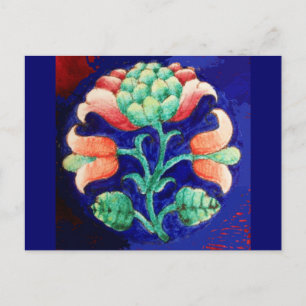 FLORAL, blauwe roze groen Briefkaart