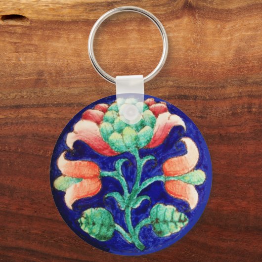 FLORAL, blauwe roze groen Sleutelhanger (Voorkant)