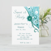 Floral Blauwgroen - 16-partijen uitgenodigd Kaart (Staand voorkant)