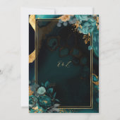 Floral Blauwgroen Agaat Goud Lijst bruiloft Kaart (Achterkant)