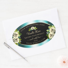Floral Blauwgroen Black Gold Product Labels - Leaf