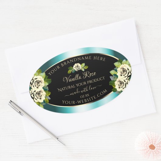 Floral Blauwgroen Black Gold Product Labels - Leaf (Envelop)