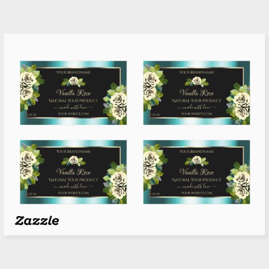 Floral Blauwgroen Black Gold Product Labels - Leaf (Vel)