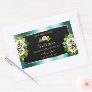 Floral Blauwgroen Black Gold Product Labels - Leaf