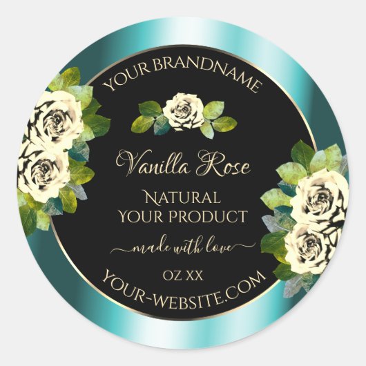 Floral Blauwgroen Black Gold Product Labels - Leaf (Voorkant)