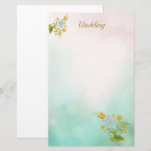 Floral Blauwgroen Blauw Trouwbriefjes Wit Briefpapier (Voorkant / Achterkant)