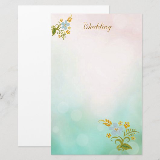 Floral Blauwgroen Blauw Trouwbriefjes Wit Briefpapier (Voorkant / Achterkant)