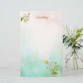 Floral Blauwgroen Blauw Trouwbriefjes Wit Briefpapier (Staand voorkant)