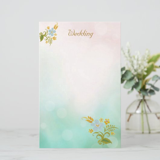 Floral Blauwgroen Blauw Trouwbriefjes Wit Briefpapier (Staand voorkant)