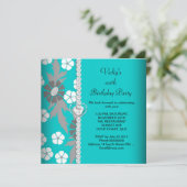 Floral Blauwgroen Blauwe Grijs Witte Dag Partij Kaart (Staand voorkant)