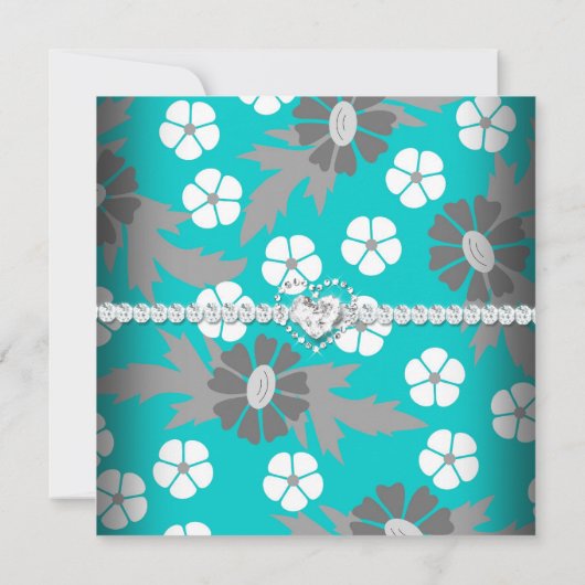 Floral Blauwgroen Blauwe Grijs Witte Dag Partij Kaart (Achterkant)