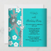 Floral Blauwgroen Blauwe Grijs Witte Dag Partij Kaart (Voorkant)