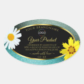 Floral Blauwgroen Blue Glitter Black Product Label (Voorkant)