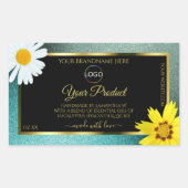 Floral Blauwgroen Blue Glitter Black Product Label (Voorkant)