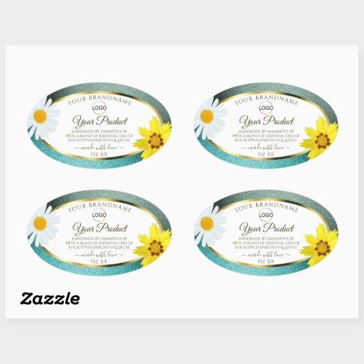 Floral Blauwgroen Blue Glitter White Product Label (Vel)