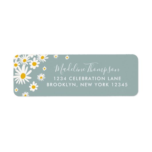Floral Blauwgroen Daisy Flower Elegant Script Labe Etiket (Voorkant)
