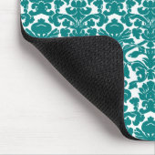   Floral Blauwgroen Damask Mousepad Muismat (Hoek)